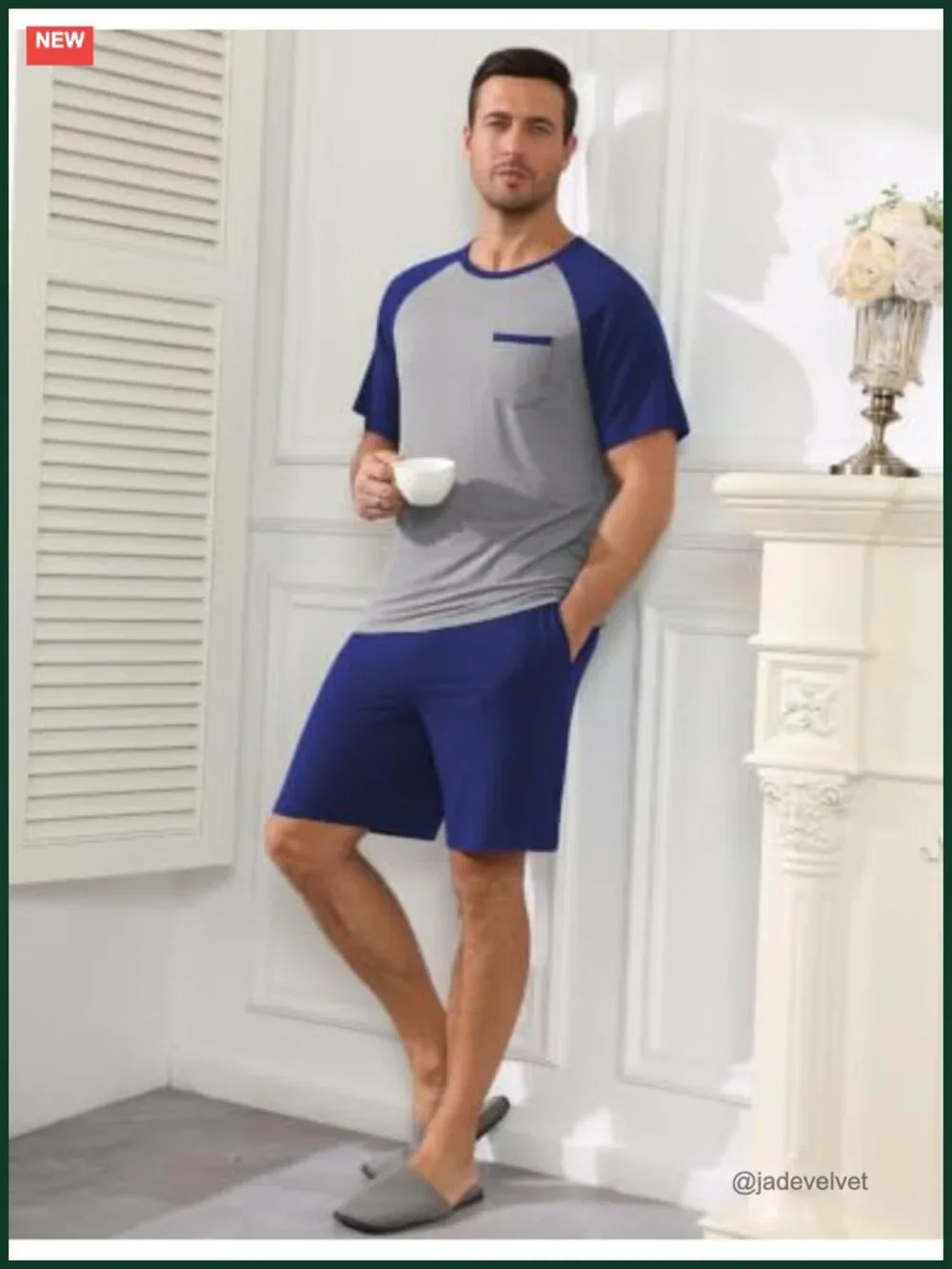 Men's Short Sleeve Pajama Set Bamboo Viscose Sleepwear Pjs